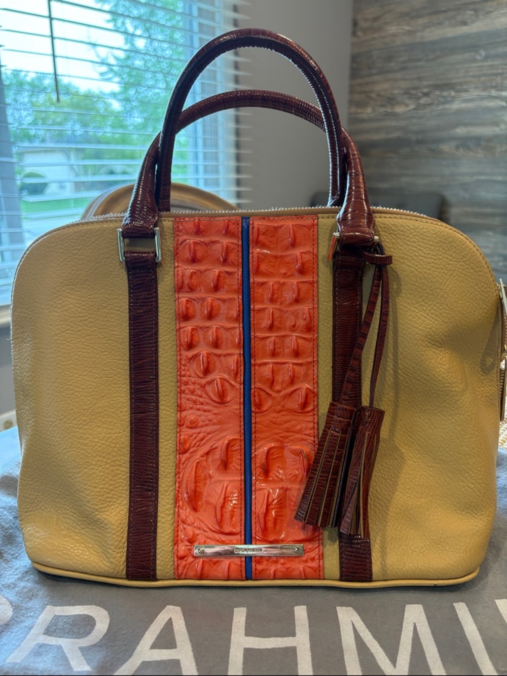 Brahmin Yellow, Orange & Brown Satchel - Picture 3 of 12